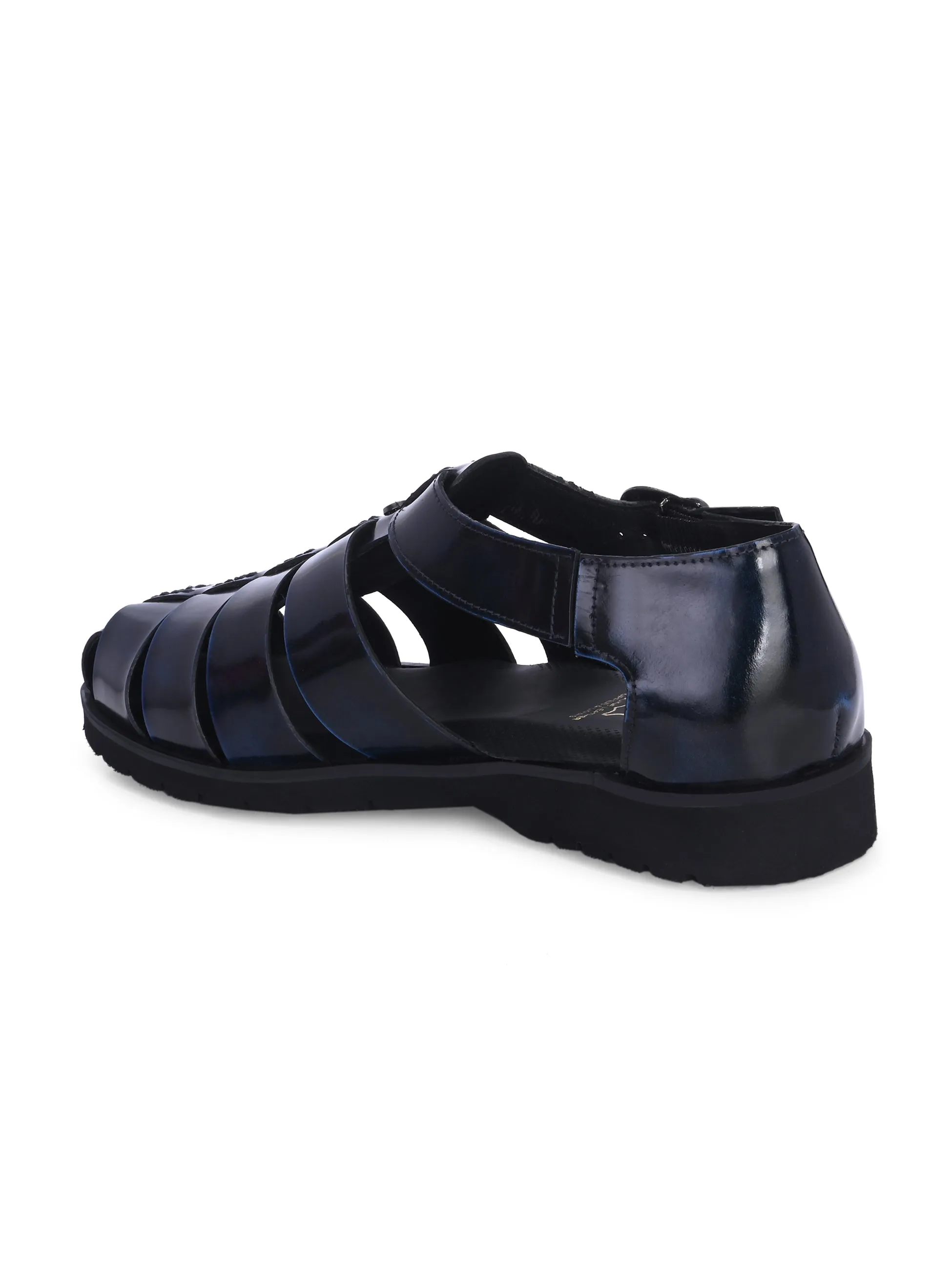 Hitz Men's Blue Leather Daily Wear Sandals