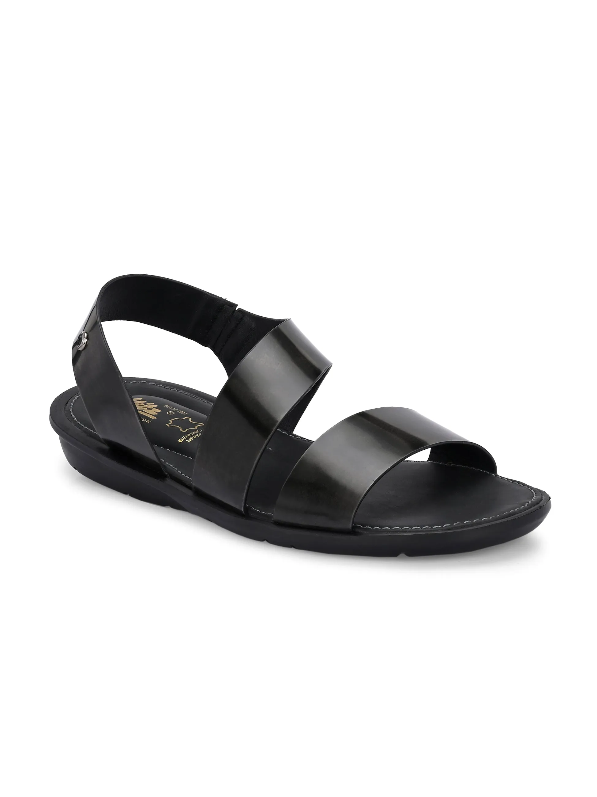 Hitz Men's Grey Leather Daily Wear Sandals