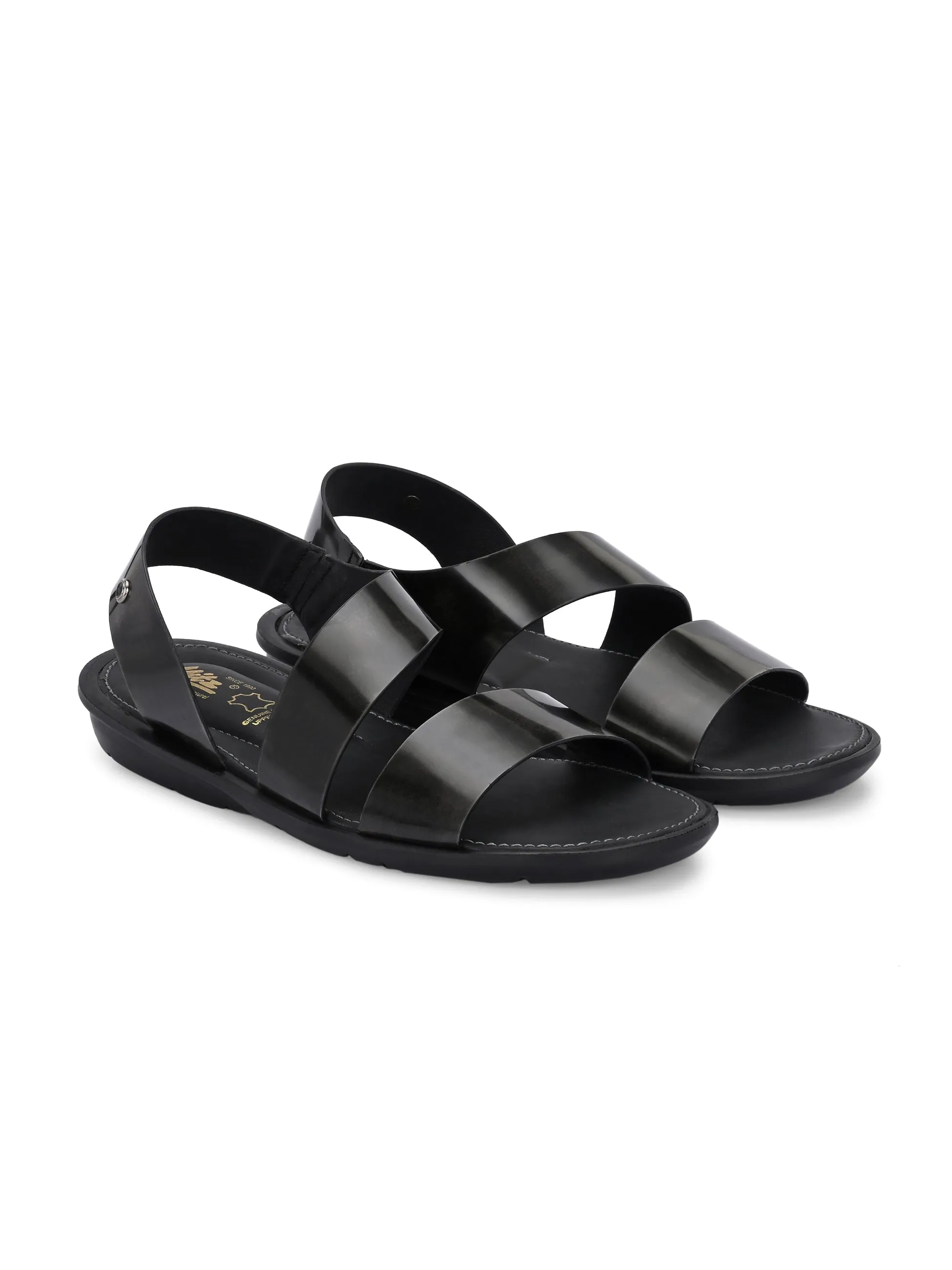 Hitz Men's Grey Leather Daily Wear Sandals