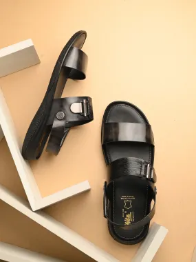 Hitz Men's Grey Leather Daily Wear Sandals