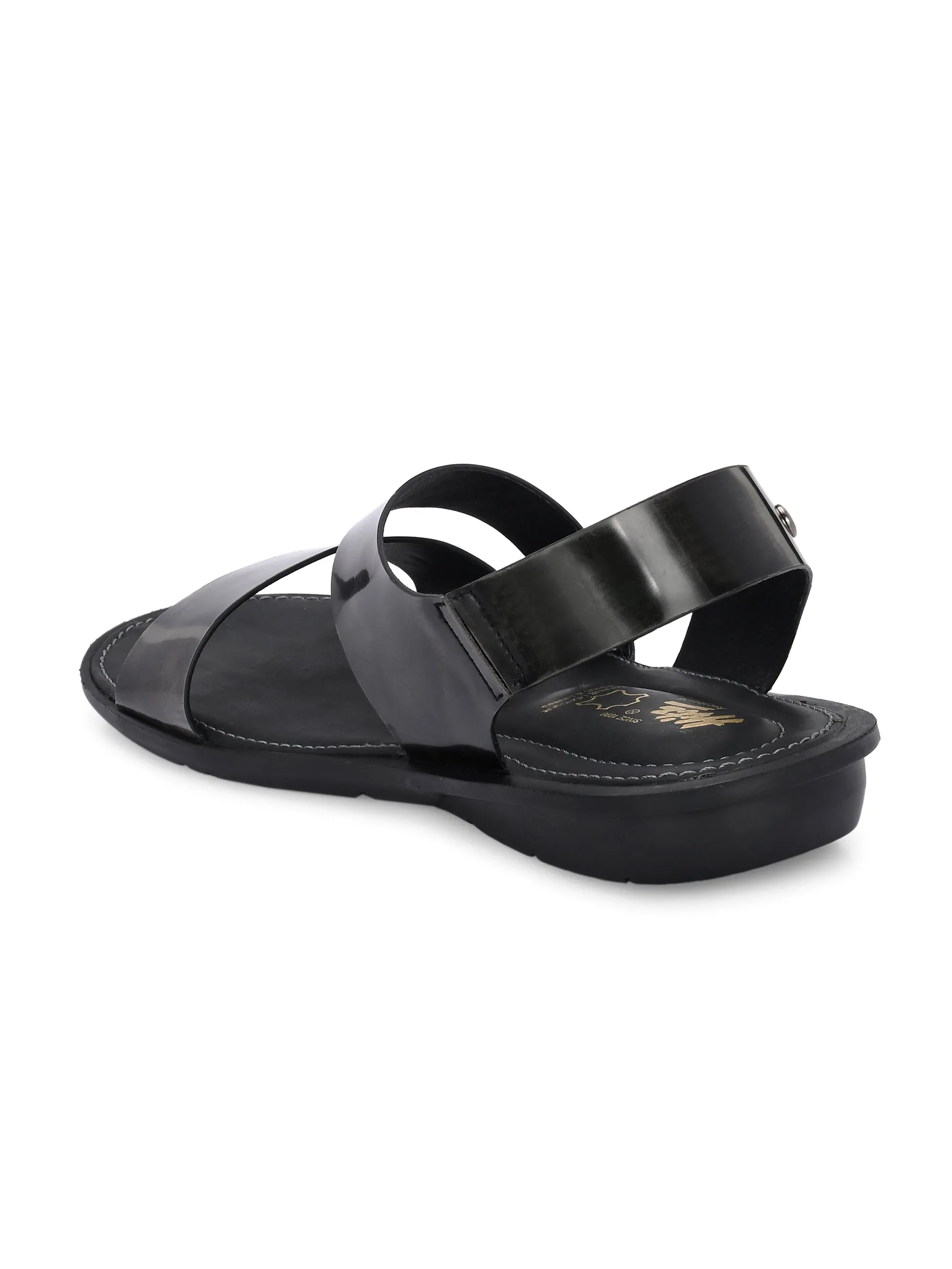 Hitz Men's Grey Leather Daily Wear Sandals