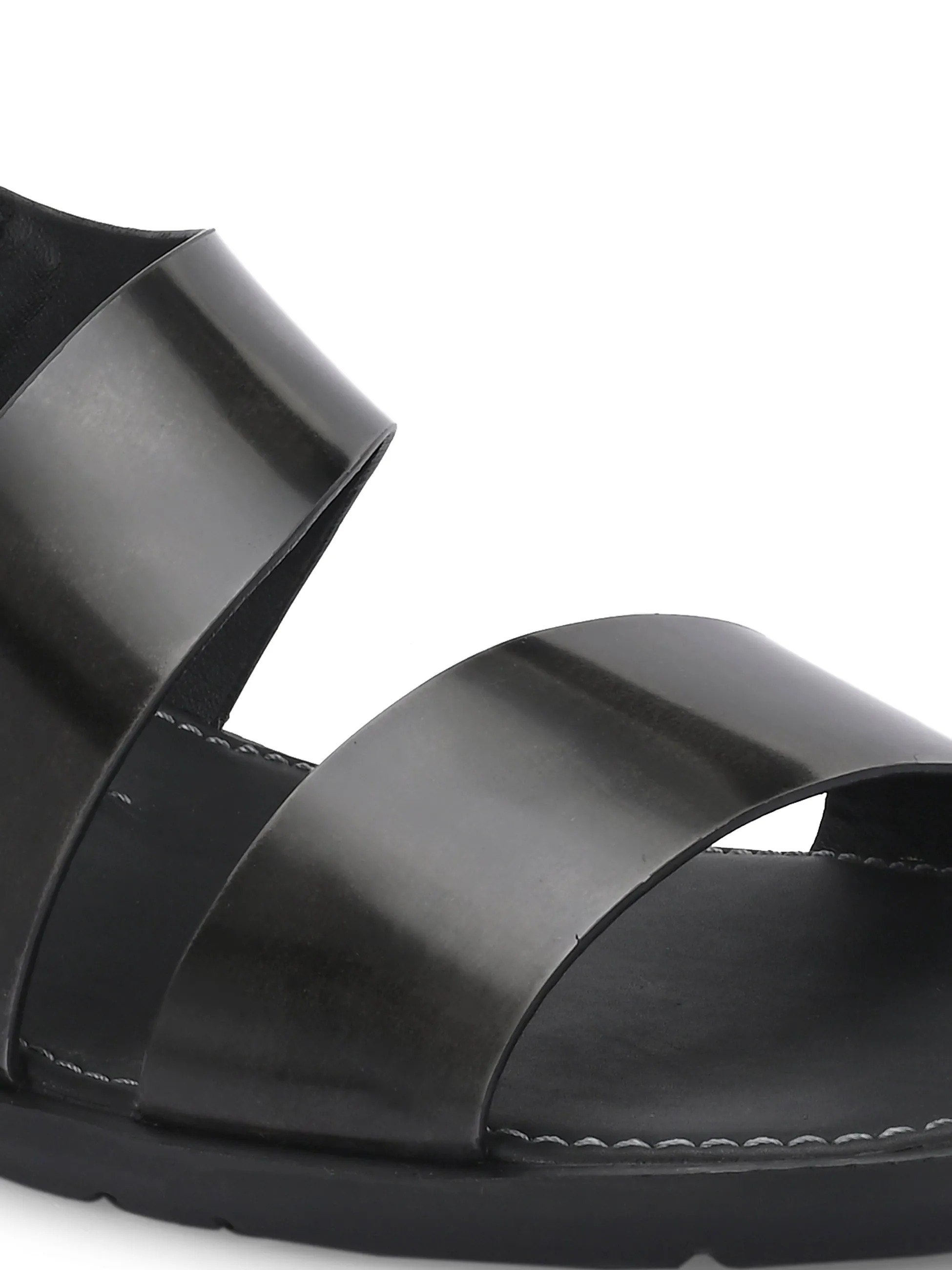 Hitz Men's Grey Leather Daily Wear Sandals