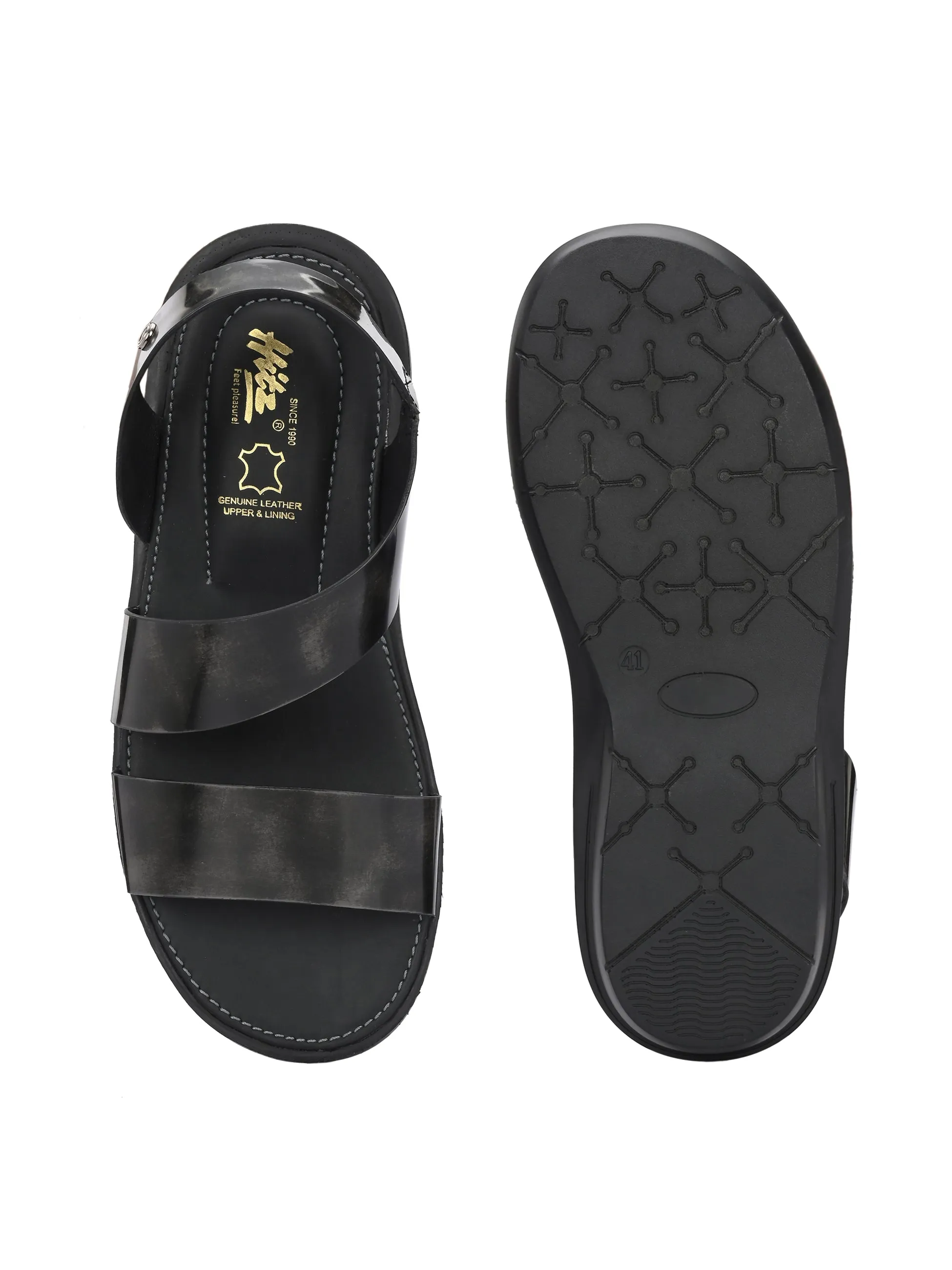 Hitz Men's Grey Leather Daily Wear Sandals