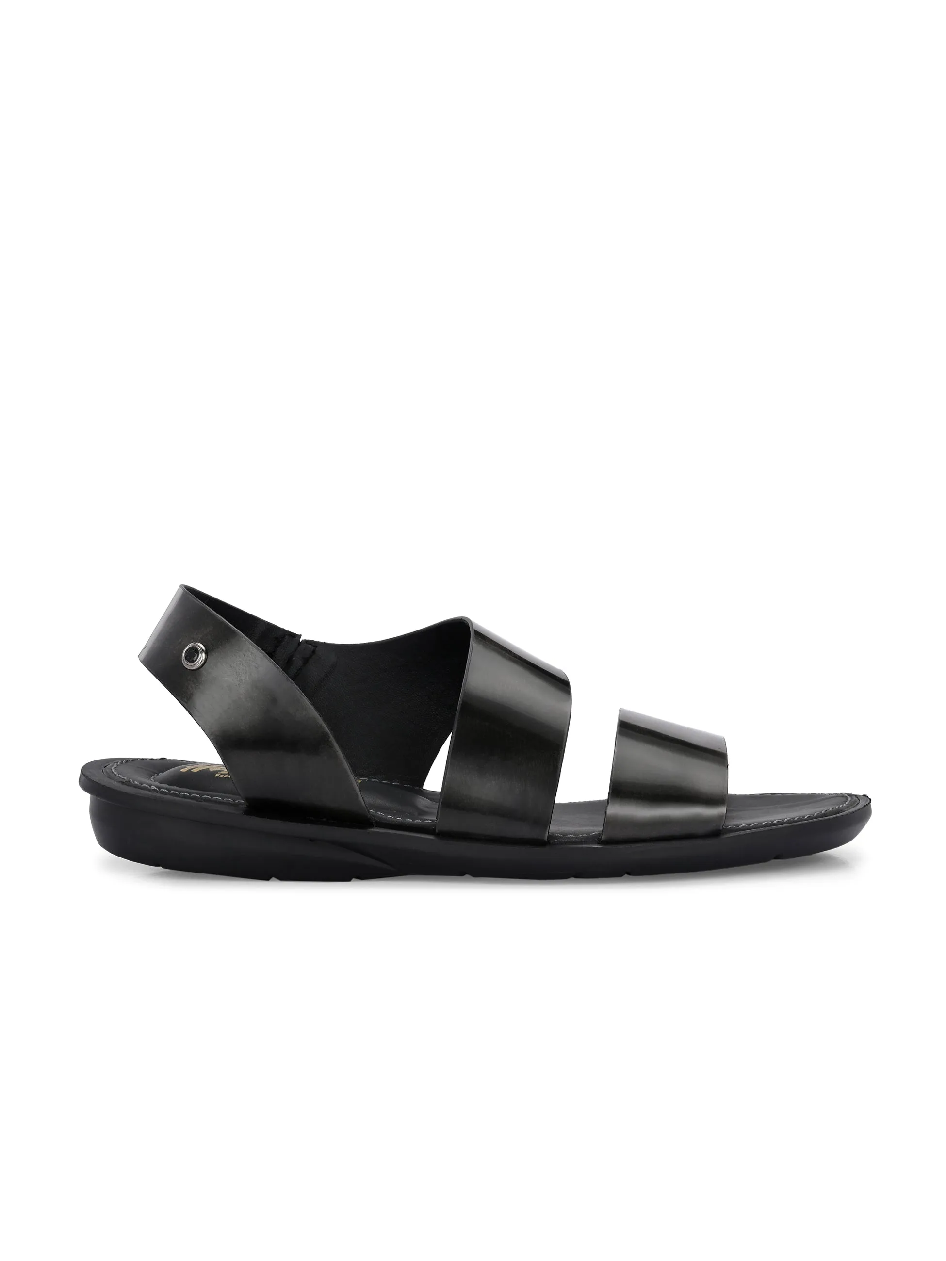Hitz Men's Grey Leather Daily Wear Sandals