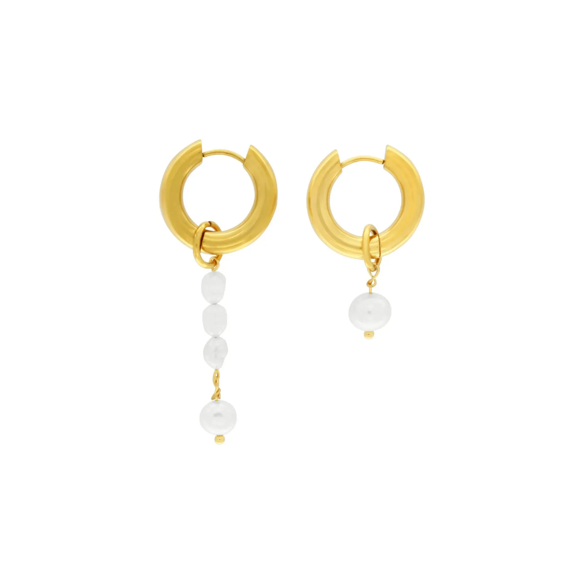 Joy Waterproof Asymmetric Pearl Huggie 18K Gold Plating