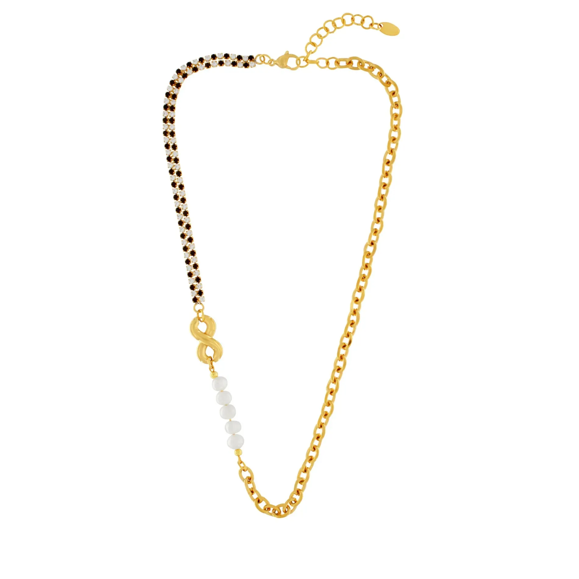 Joy Waterproof Infinity CZ Pearl Necklace 18K Gold Plating