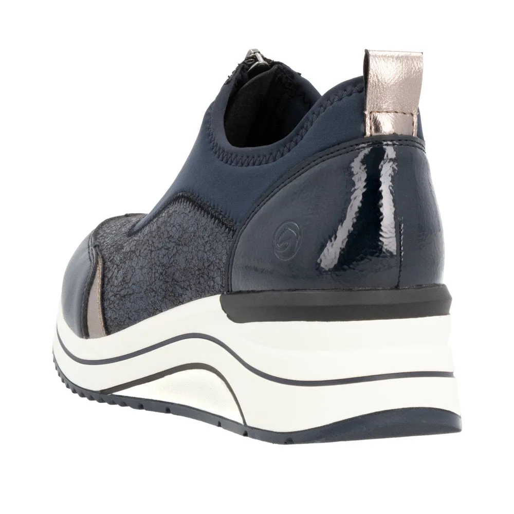 Ladies Zip Up Trainers Sneakers Navy Wedge D0T08-12