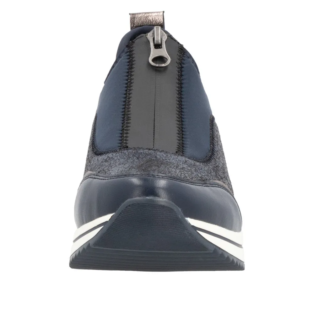 Ladies Zip Up Trainers Sneakers Navy Wedge D0T08-12