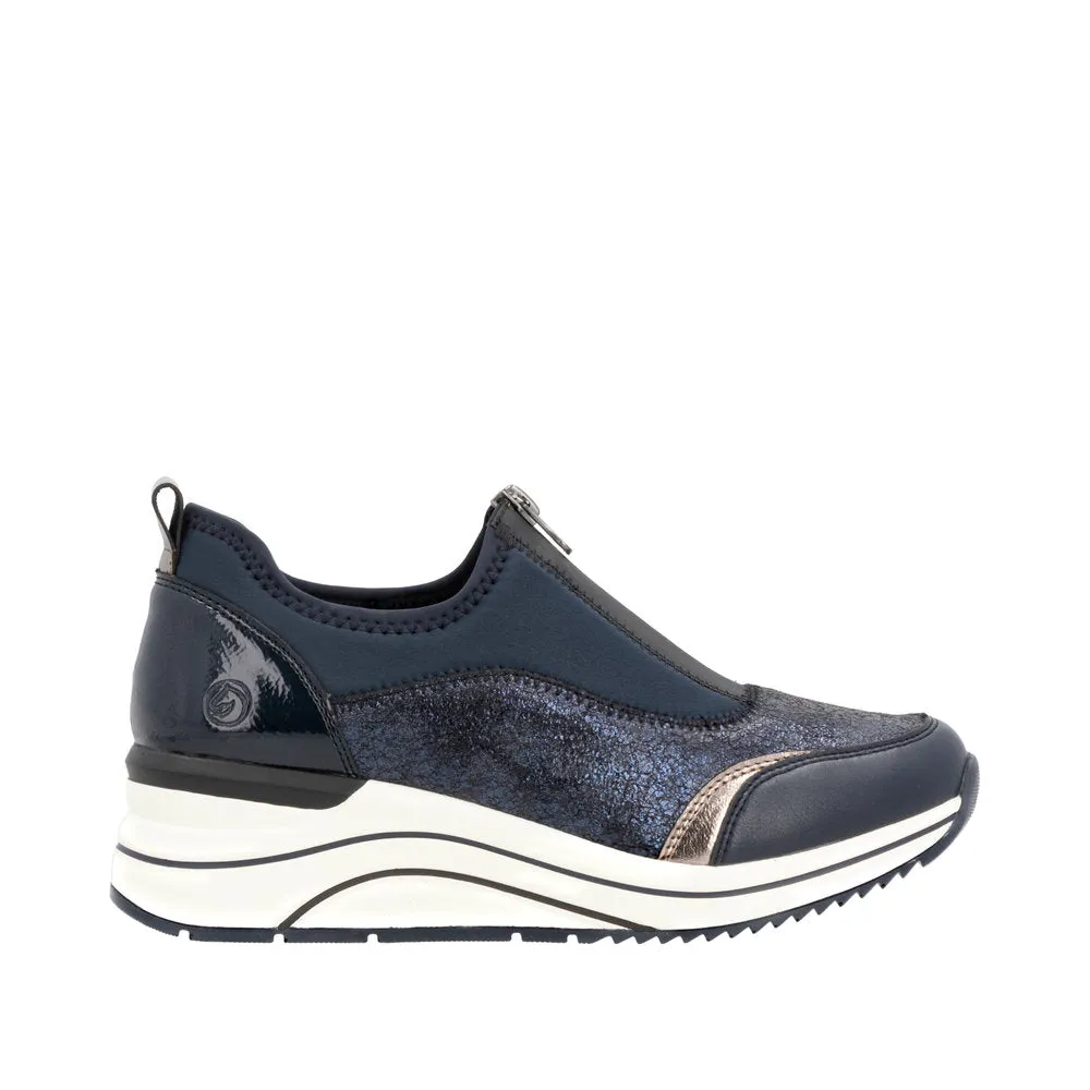 Ladies Zip Up Trainers Sneakers Navy Wedge D0T08-12