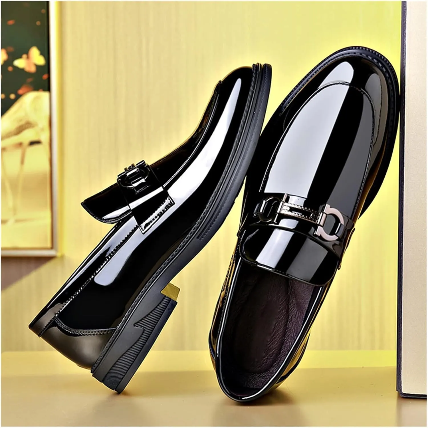 LAZIRO Leather Shoes Men's Leather Casual Men's Shoes Trendy Shiny British All-Match Small Leather Shoes Men's Business Formal Shoes