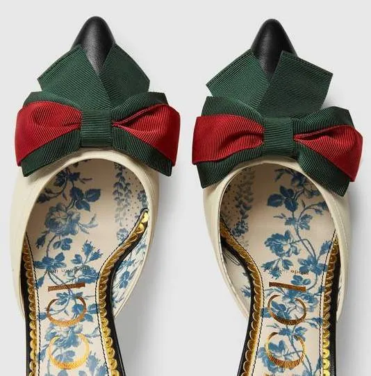 Leather Mid-Heel Slide with Web Bow