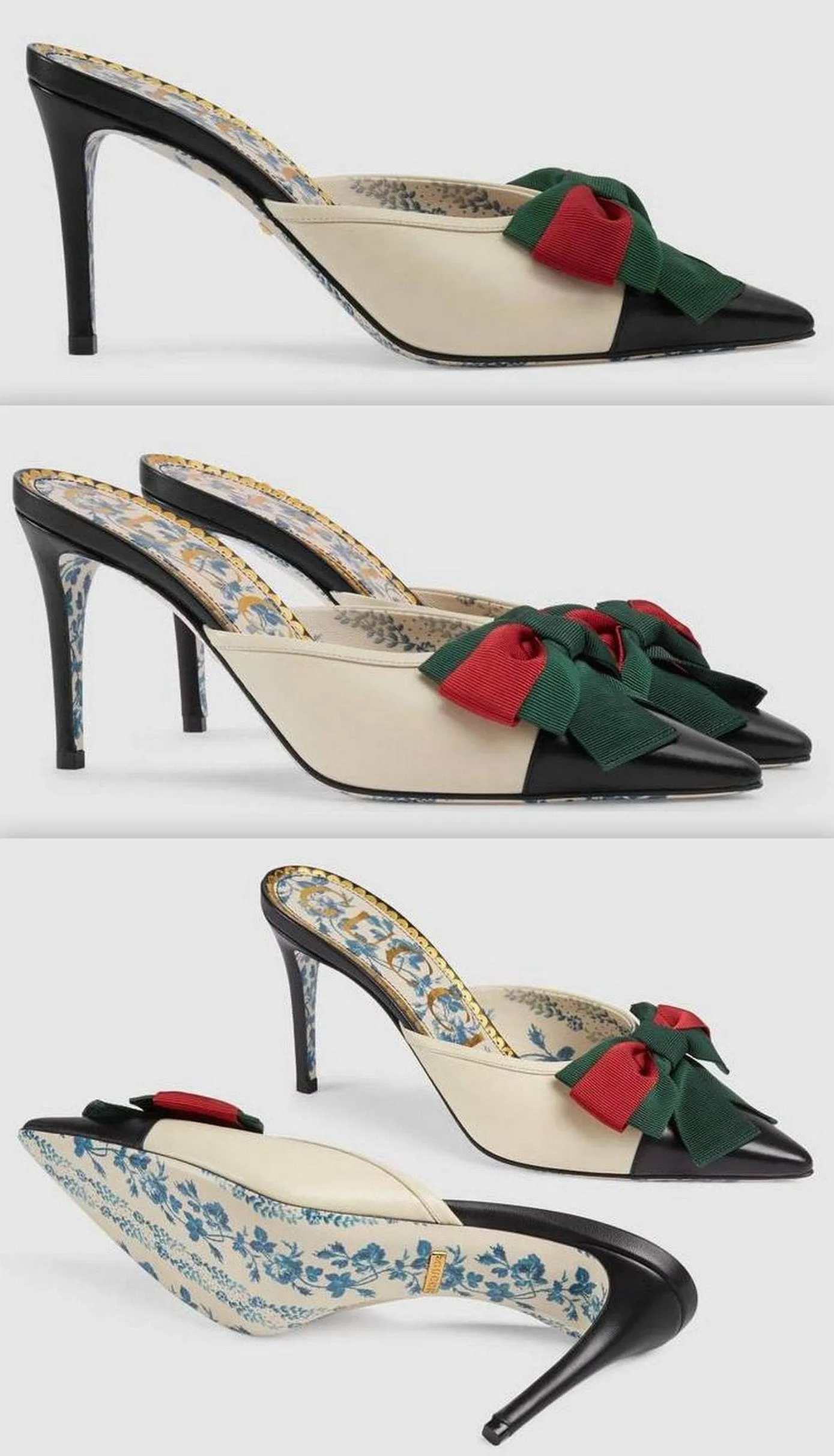 Leather Mid-Heel Slide with Web Bow