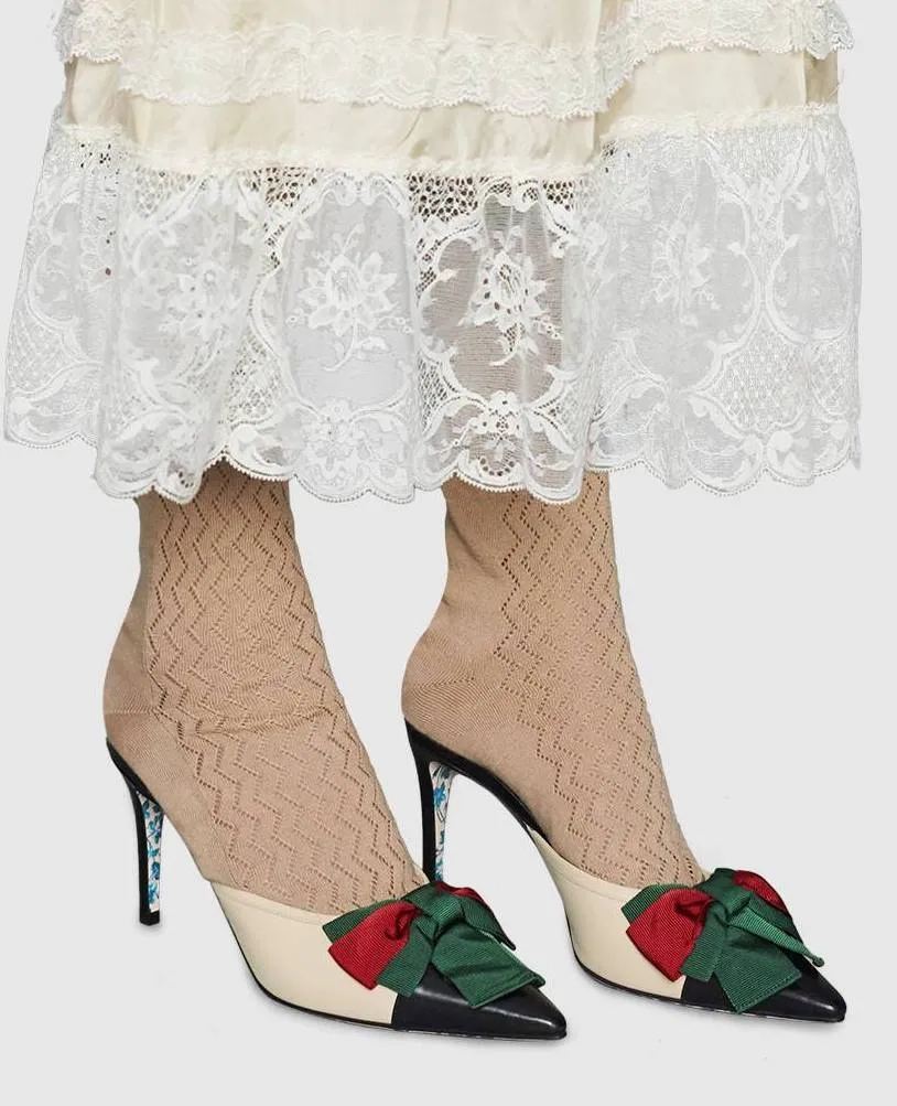 Leather Mid-Heel Slide with Web Bow