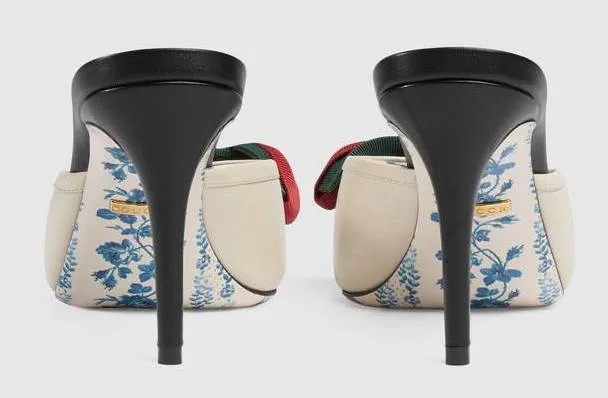 Leather Mid-Heel Slide with Web Bow