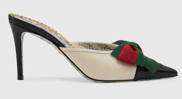 Leather Mid-Heel Slide with Web Bow