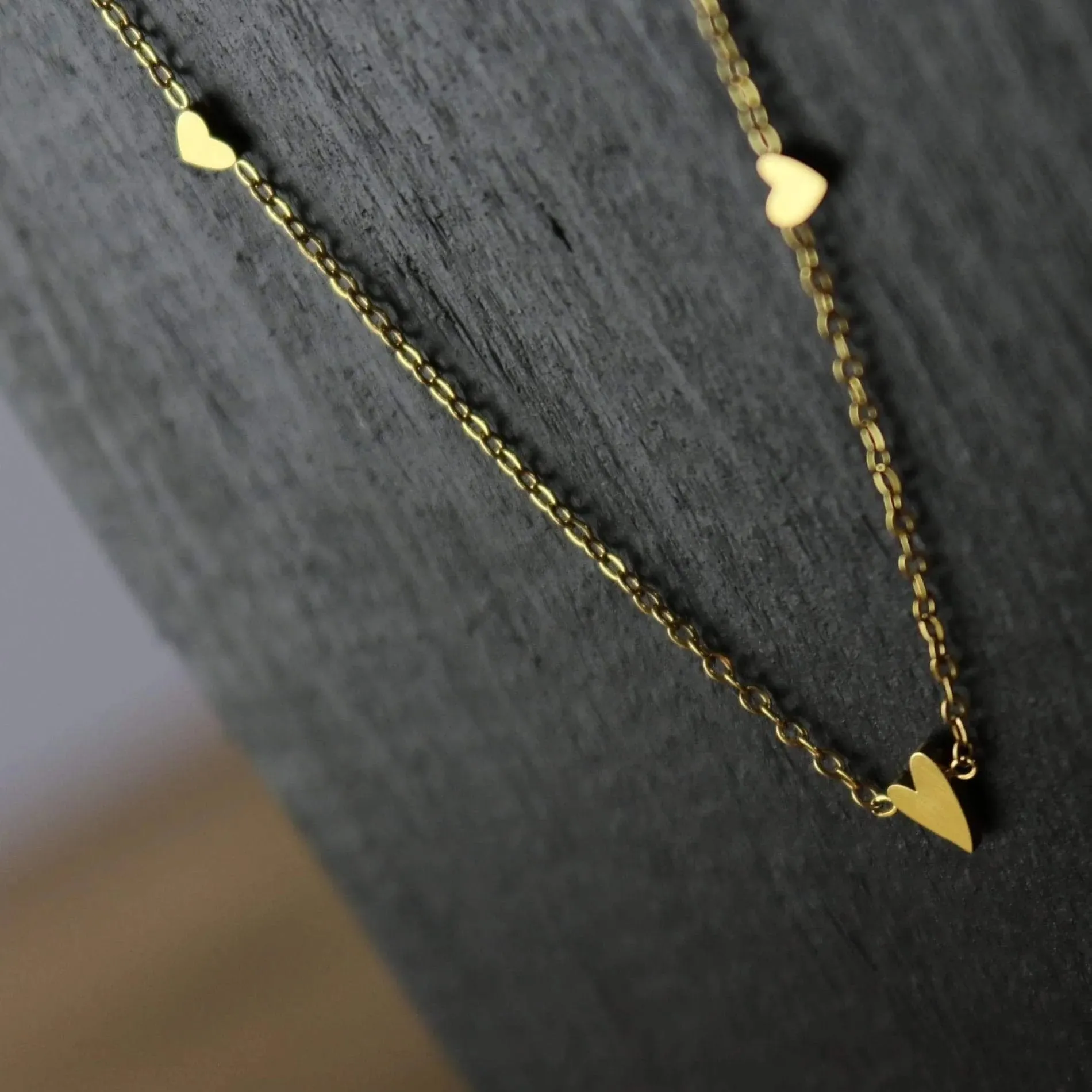 Love Waterproof 3 Mini Heart Necklace 18K Gold Plating