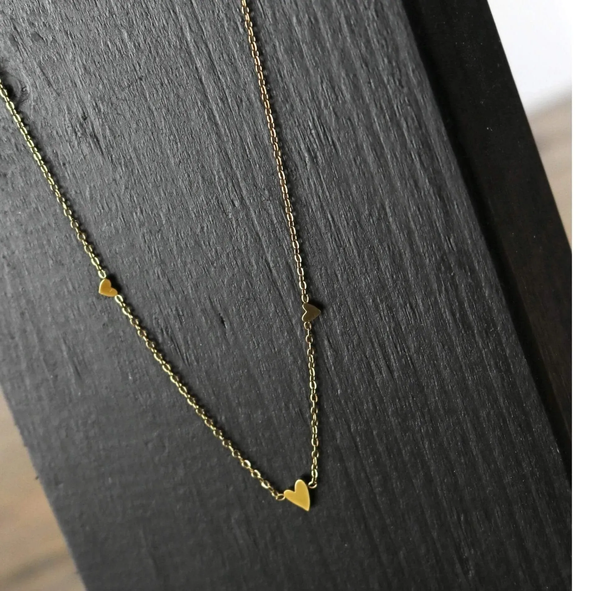Love Waterproof 3 Mini Heart Necklace 18K Gold Plating