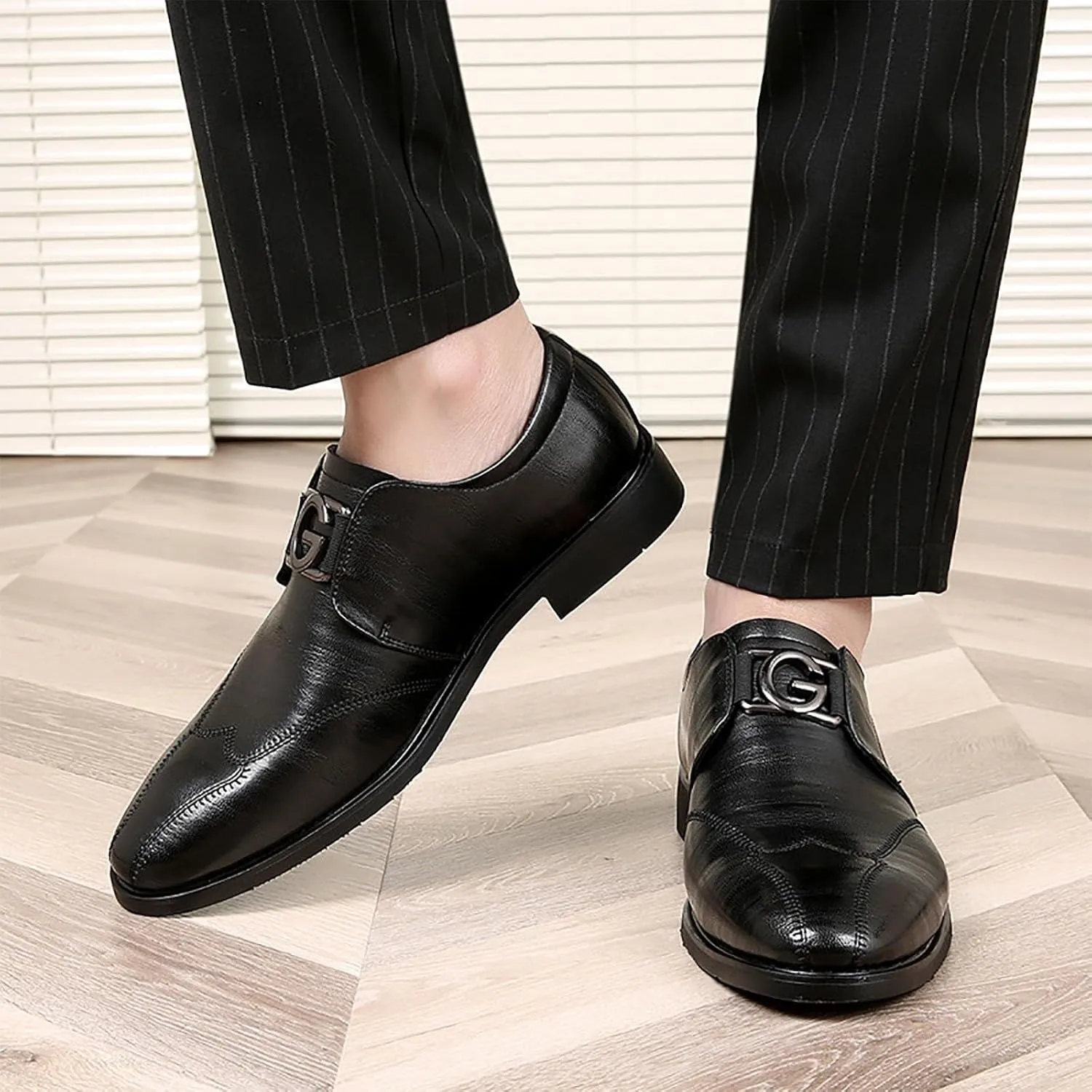 Men Casual Shoes Fashion Classic Men Leather Shoes Pointed Toe Casual Dress Shoes Comfortable Breathable Business Men Shoes
