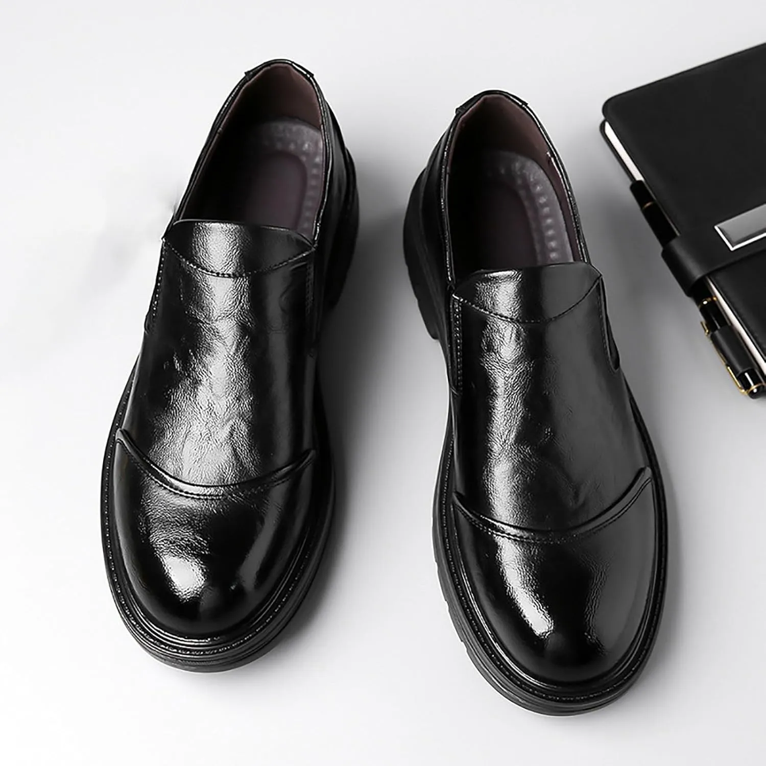 Mens Casual Dress Shoes Quality Breathable Slip On Leather Shallow Soft Leather Office Business Shoes Driving