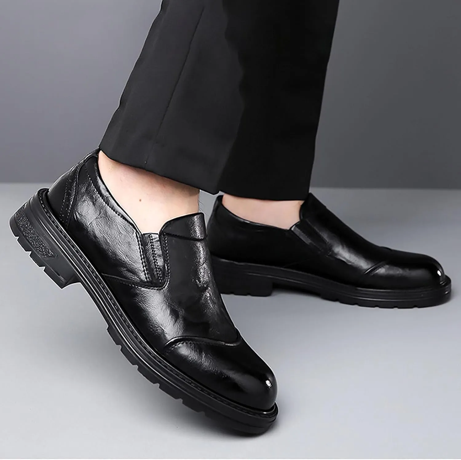 Mens Casual Dress Shoes Quality Breathable Slip On Leather Shallow Soft Leather Office Business Shoes Driving