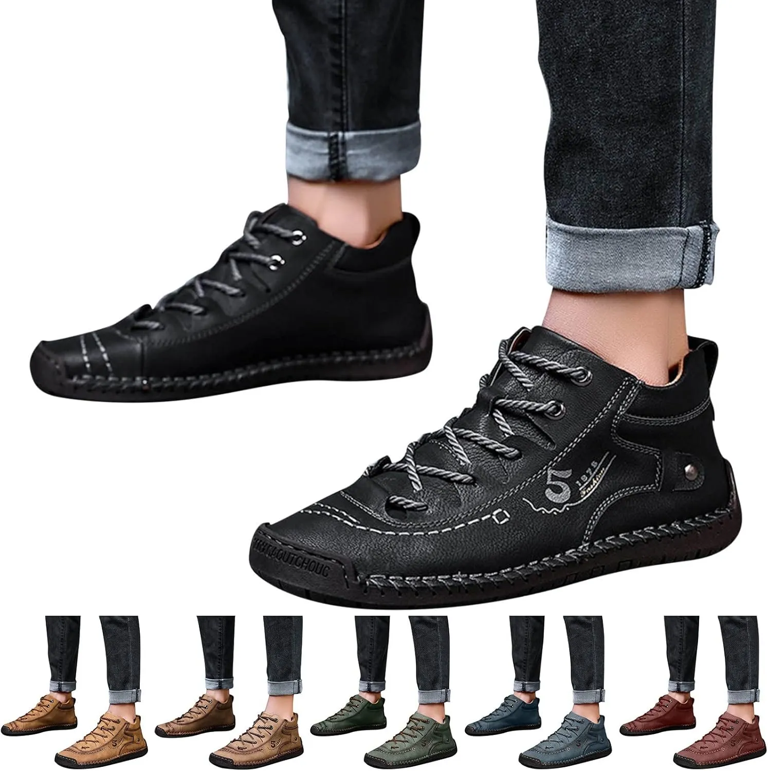 Mens Casual Slip on Shoes Leather Fashion Summer And Autumn Men Leather Shoes Flat Soft Bottom Comfortable Mid Top Lace Up Casual Casual Men's Shoe