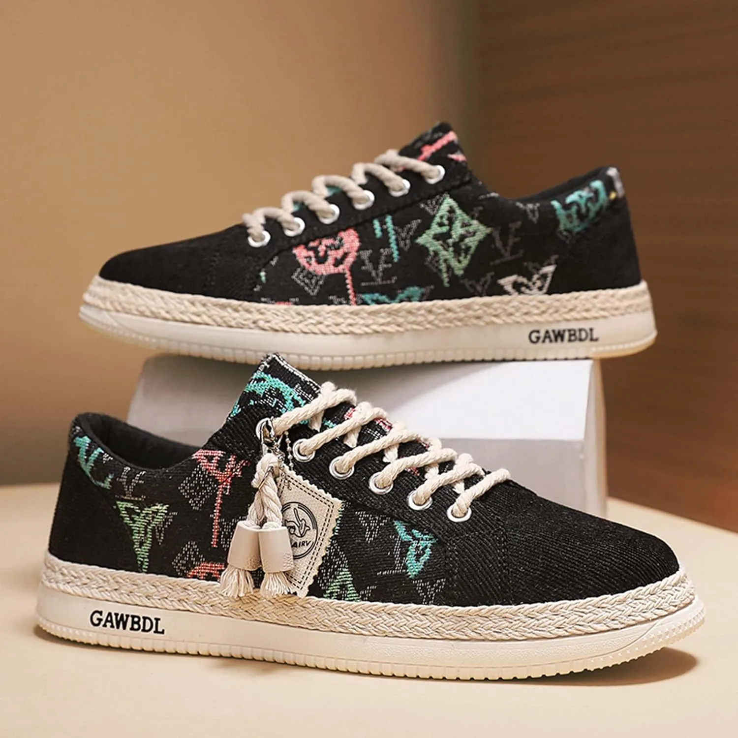 Men's Casual Sneakers Fashion Lace-up Canvas Casual Shoes Comfortable Lightweight Slip On Shoes Outdoor Breathable Non-Slip Walking Shoes Casual Loafers