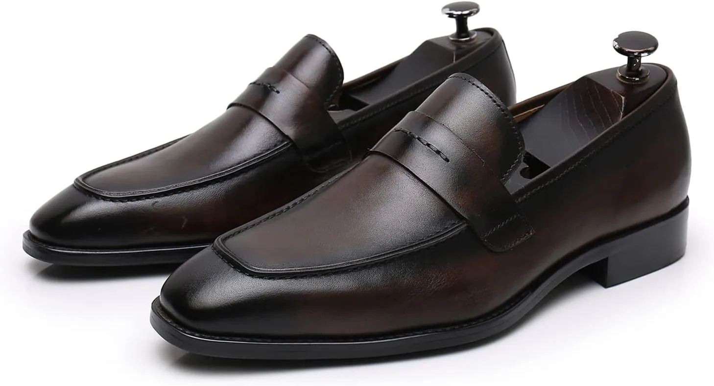 Men's Dress Leather Shoes Formal Oxford Shoes for Men Round Toe Casual Business Leather Shoes Comfortable Wedding Shoes Slip On Leather Driving Shoes,Brown,8US/41EU