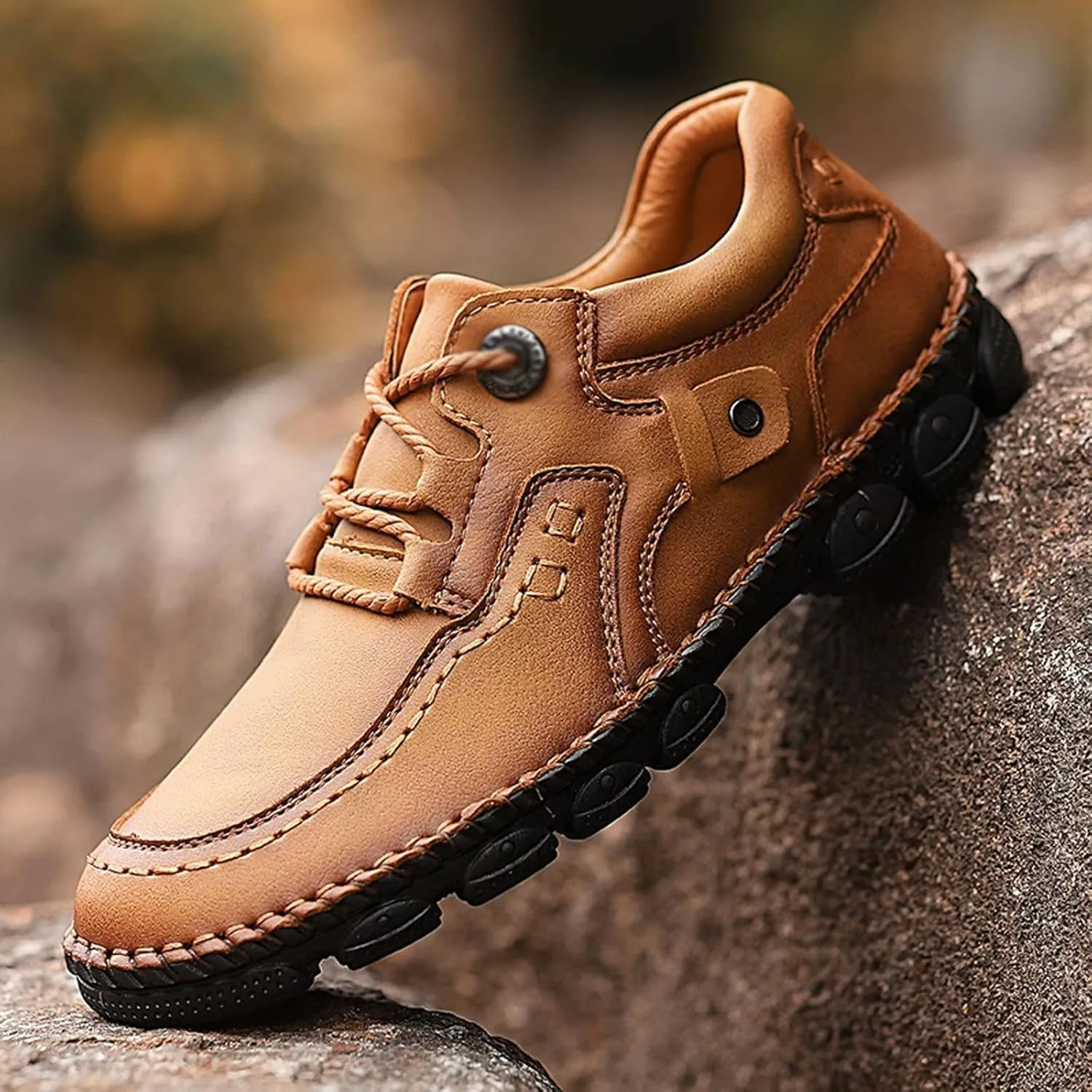Mens Dress Shoes Handmade Casual Leather Shoes Men's Comfortable Soft Leather Men's Shoes Work Breathable red Shoes Walking Shoes(Brown,8.5)