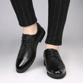 Men's Hollow Lace-up Leather Dress Shoes, Breathable Patent Leather Oxfords, Formal Wedding & Prom Shoes with Heels