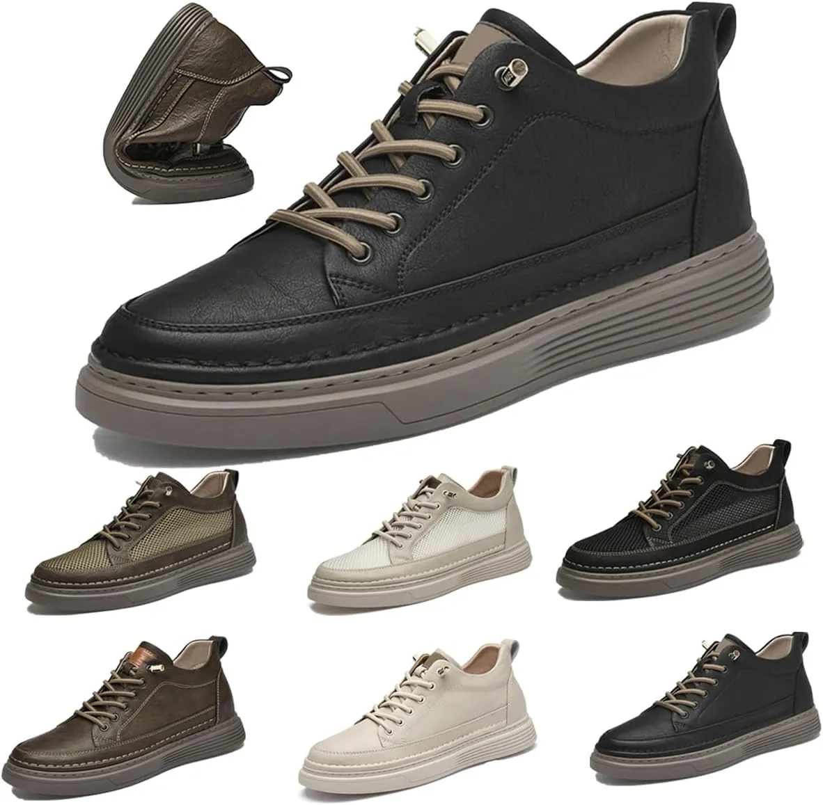 Men's Invisible Height Increasing Elevator Shoes 2.5 Inches Taller Height Casual Sneakers Comforts Leather Skeleton Shoes Lace Up Leather Oxford Dress Shoes