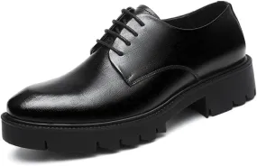 Mens Leather Shoes Breathable Genuine Leather Derby Fashion Formal Tuxedo Walking Shoes Comfortable Round Toe Lace Up Loafers Business
