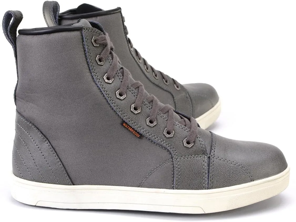 Milwaukee Leather MBM9003WP Men's Grey Leather and Canvas Reinforced Street Riding Waterproof Shoes with Ankle Support - 12