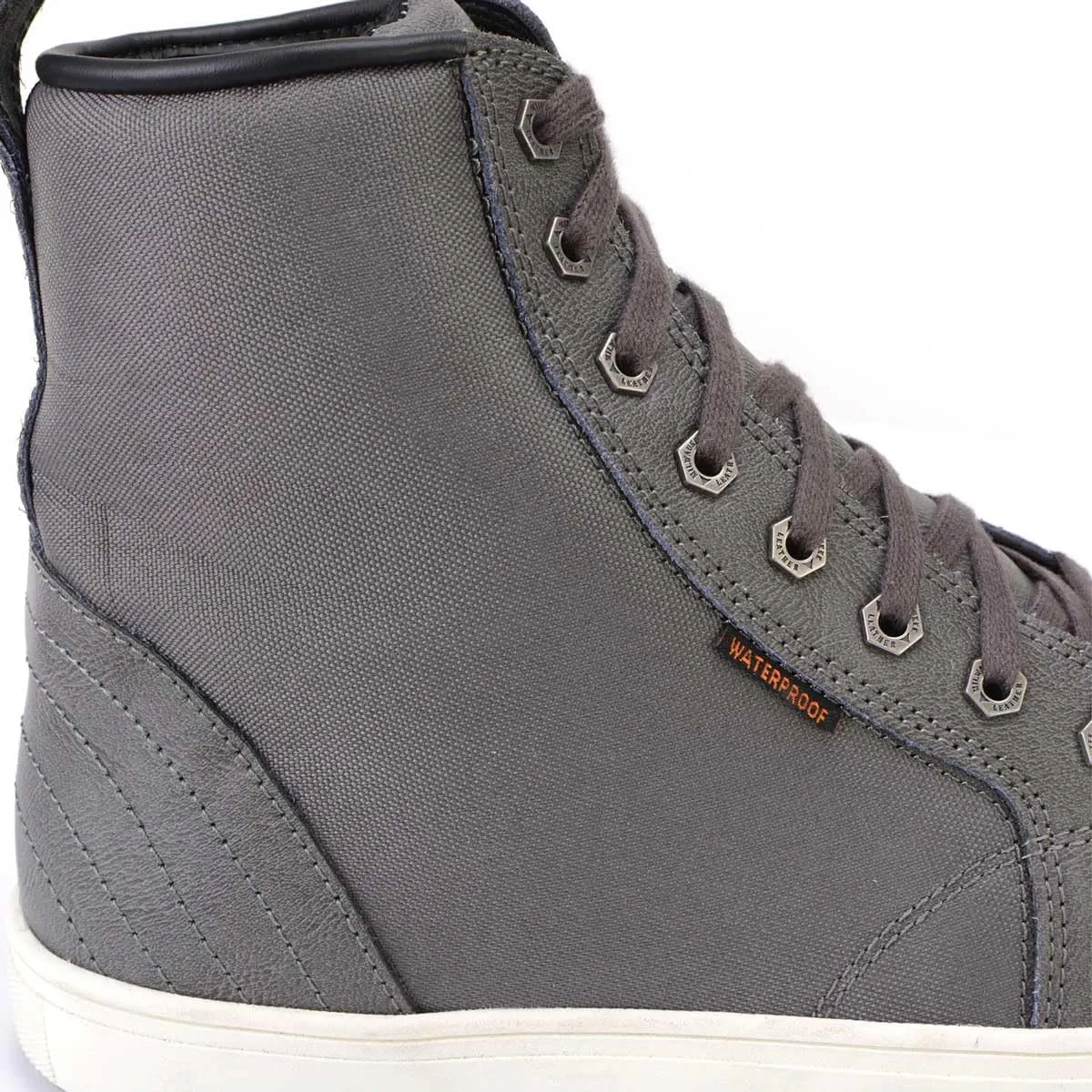Milwaukee Leather MBM9003WP Men's Grey Leather and Canvas Reinforced Street Riding Waterproof Shoes with Ankle Support - 12