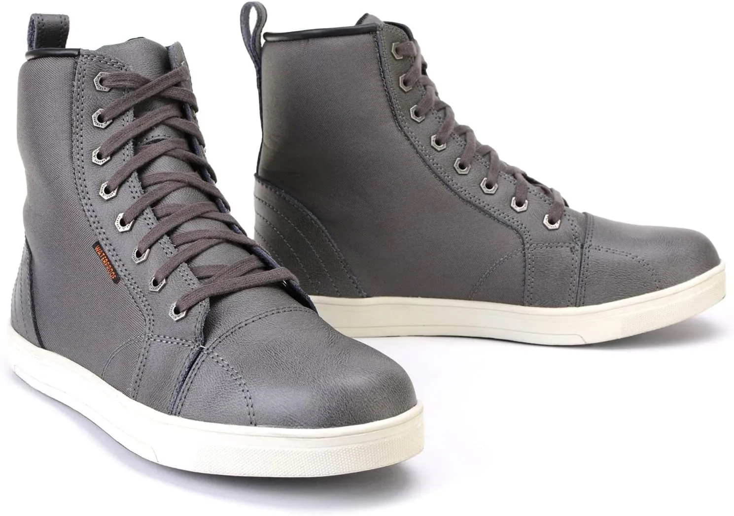 Milwaukee Leather MBM9003WP Men's Grey Leather and Canvas Reinforced Street Riding Waterproof Shoes with Ankle Support - 12