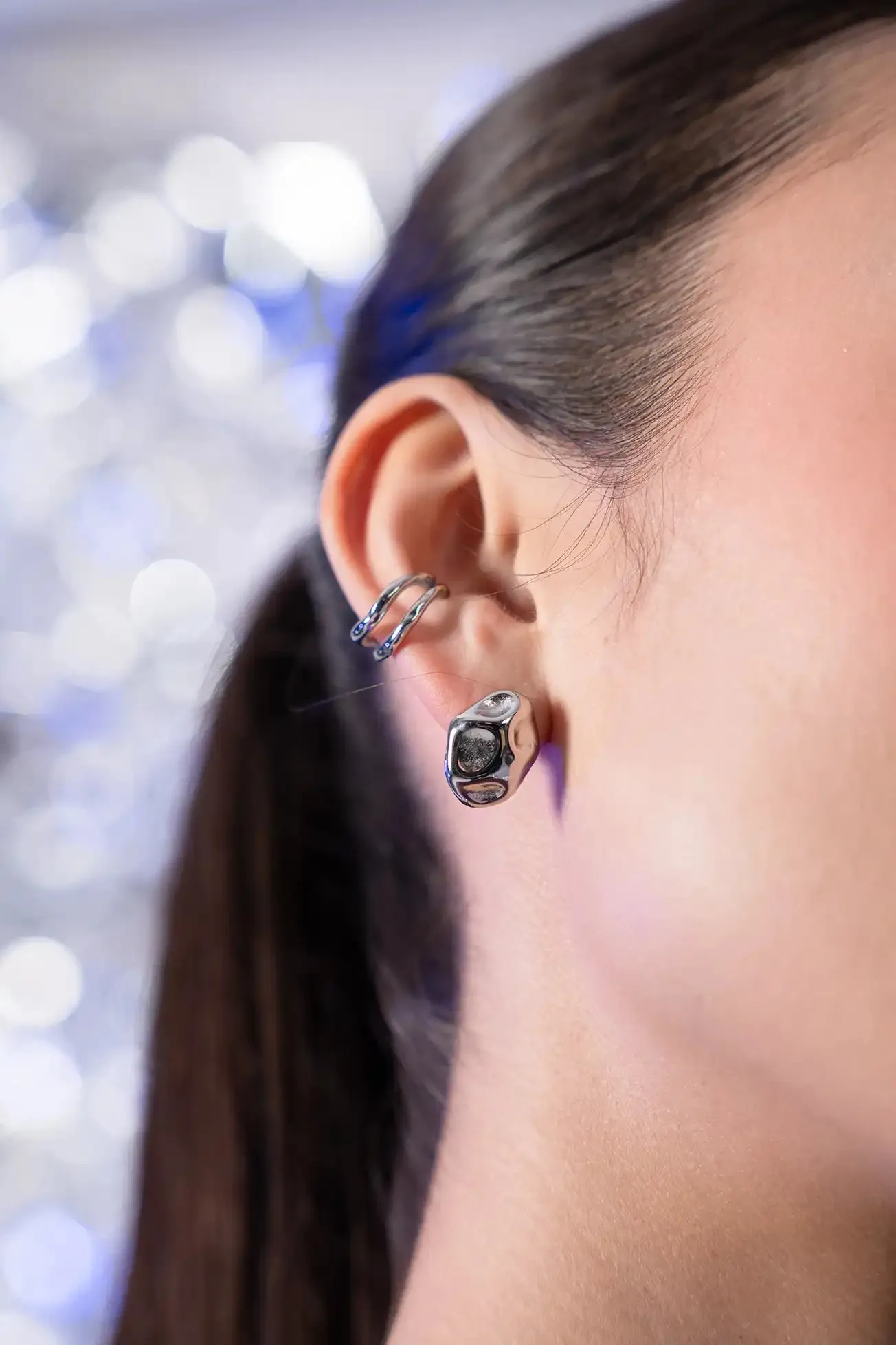 Molten Ear Stud Silver