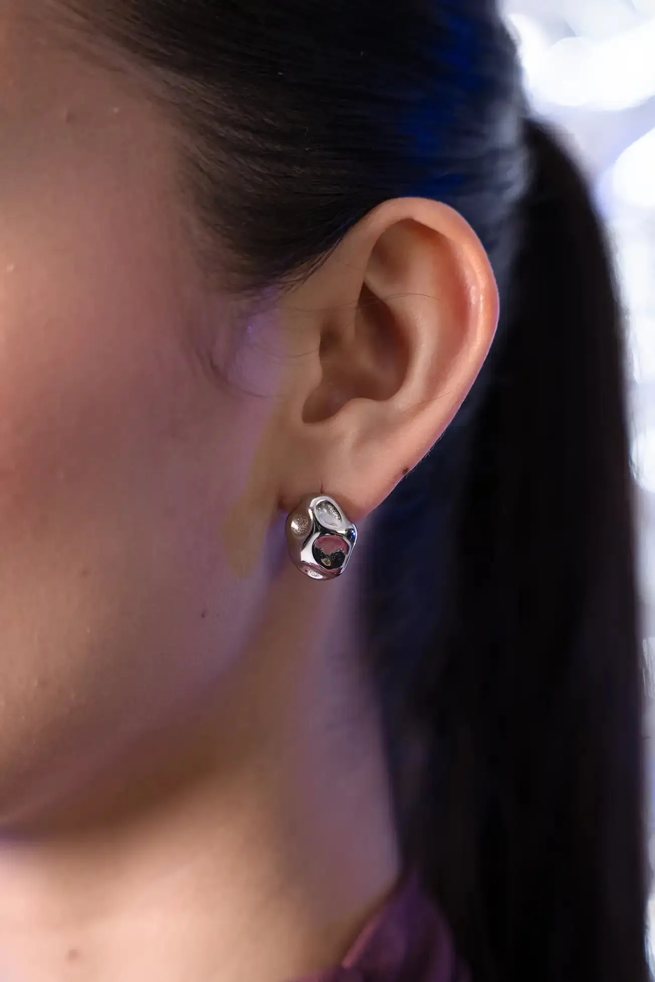 Molten Ear Stud Silver