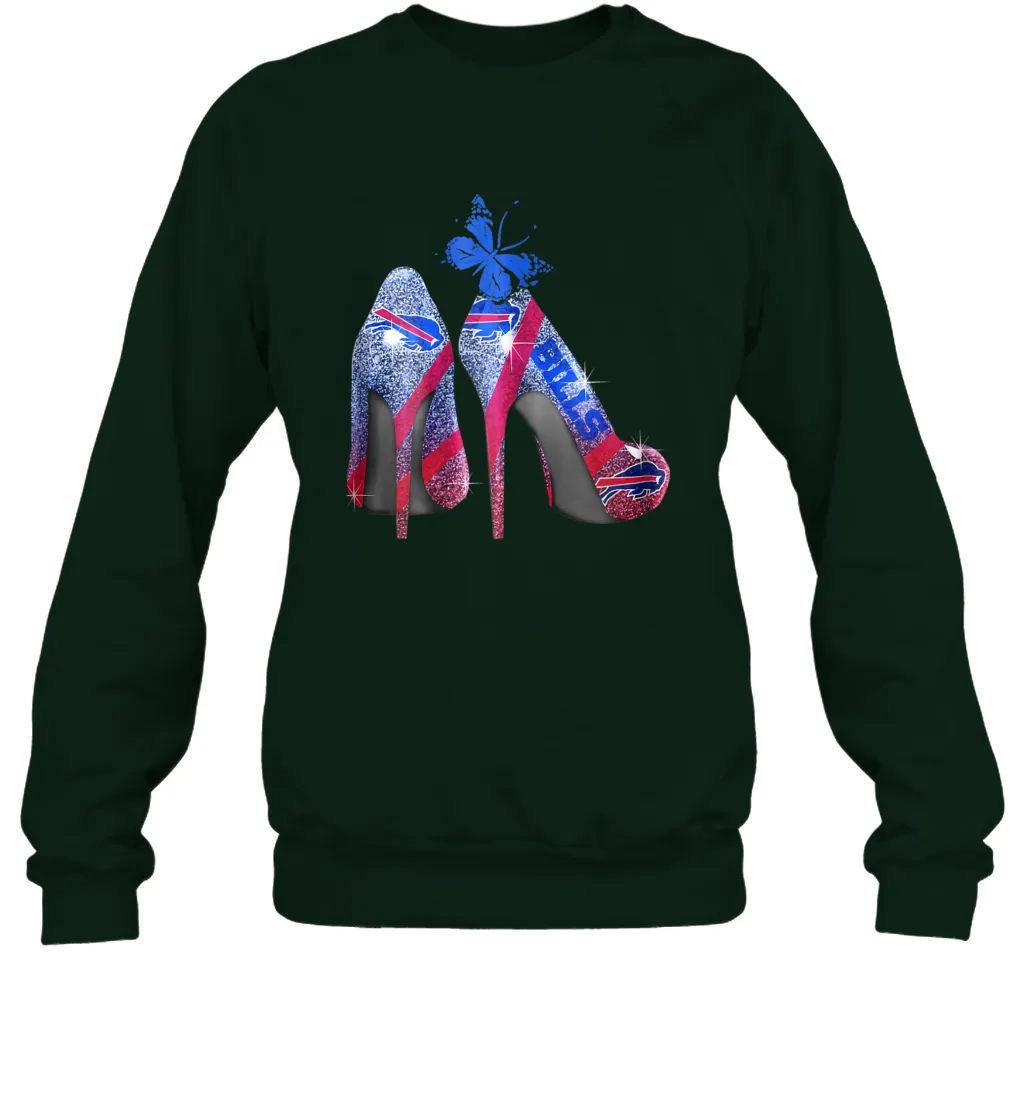 NFL Buffalo Bill Rhinestone High Heels Butterfly Rhinestone Tide Crewneck Sweatshirt