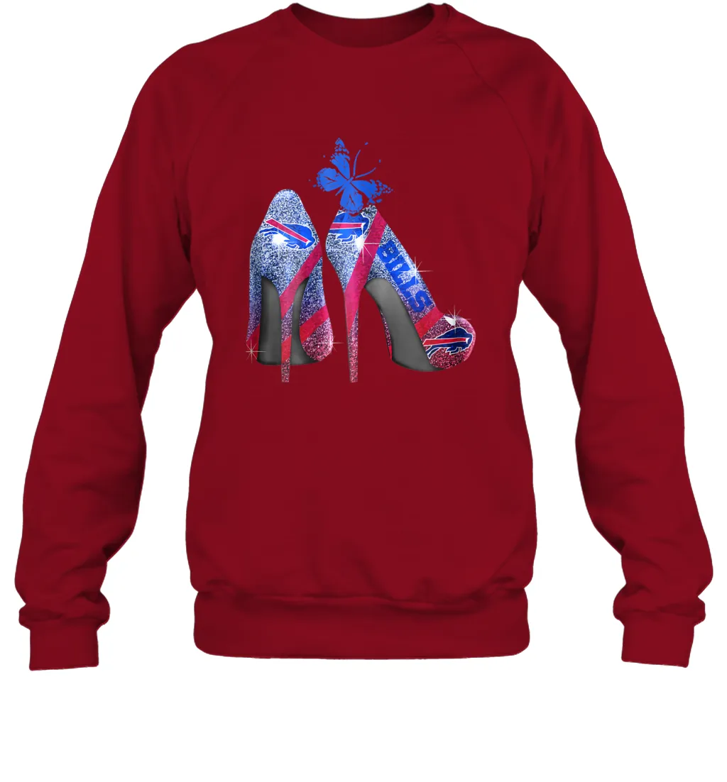 NFL Buffalo Bill Rhinestone High Heels Butterfly Rhinestone Tide Crewneck Sweatshirt