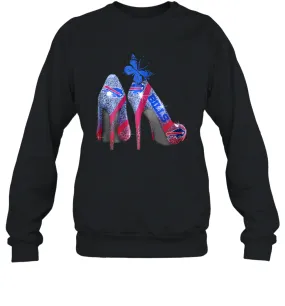 NFL Buffalo Bill Rhinestone High Heels Butterfly Rhinestone Tide Crewneck Sweatshirt