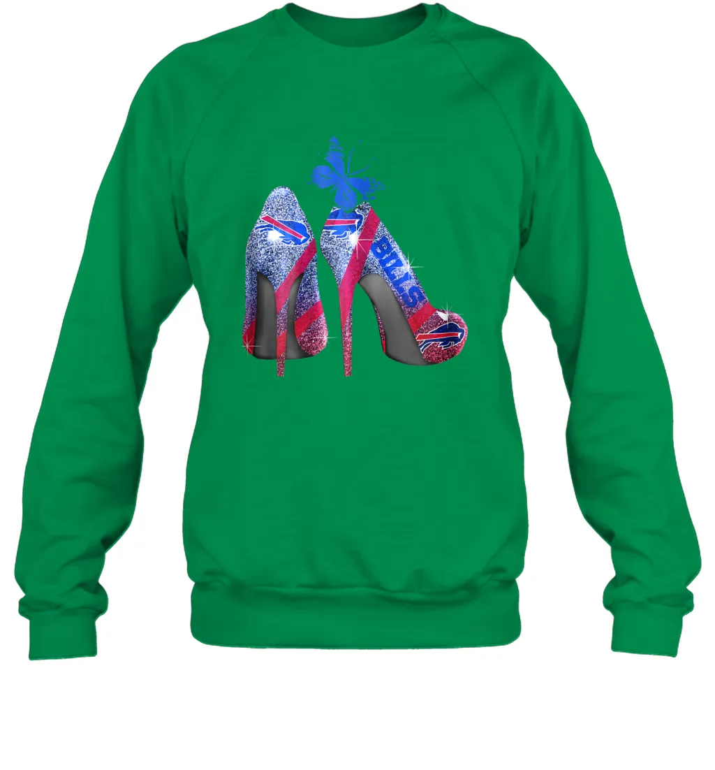 NFL Buffalo Bill Rhinestone High Heels Butterfly Rhinestone Tide Crewneck Sweatshirt