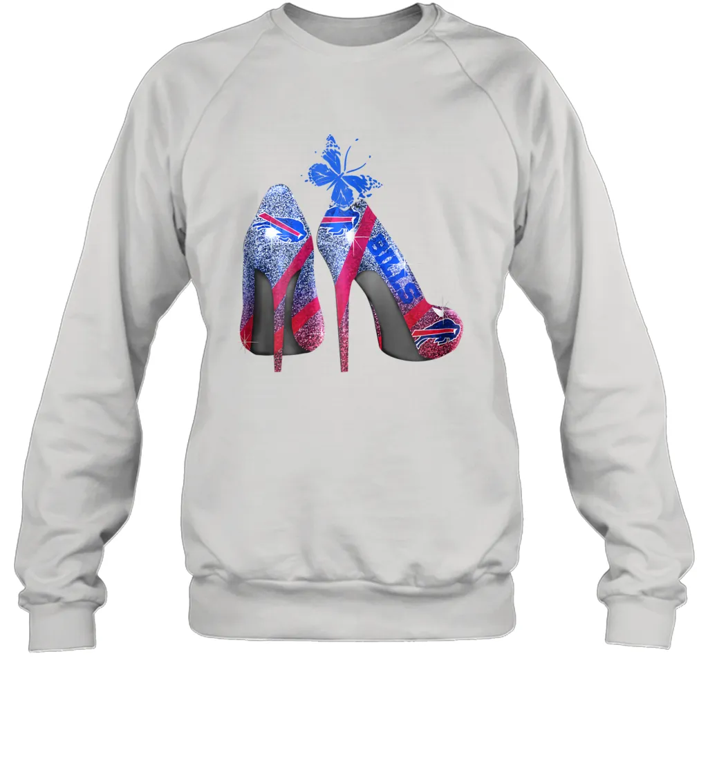 NFL Buffalo Bill Rhinestone High Heels Butterfly Rhinestone Tide Crewneck Sweatshirt