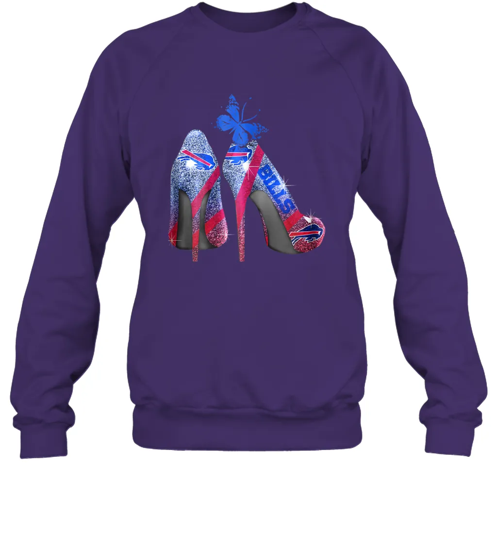 NFL Buffalo Bill Rhinestone High Heels Butterfly Rhinestone Tide Crewneck Sweatshirt