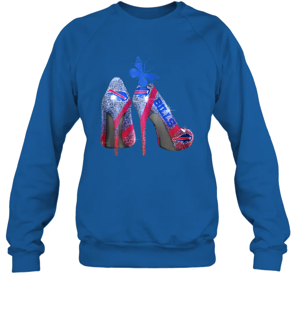 NFL Buffalo Bill Rhinestone High Heels Butterfly Rhinestone Tide Crewneck Sweatshirt