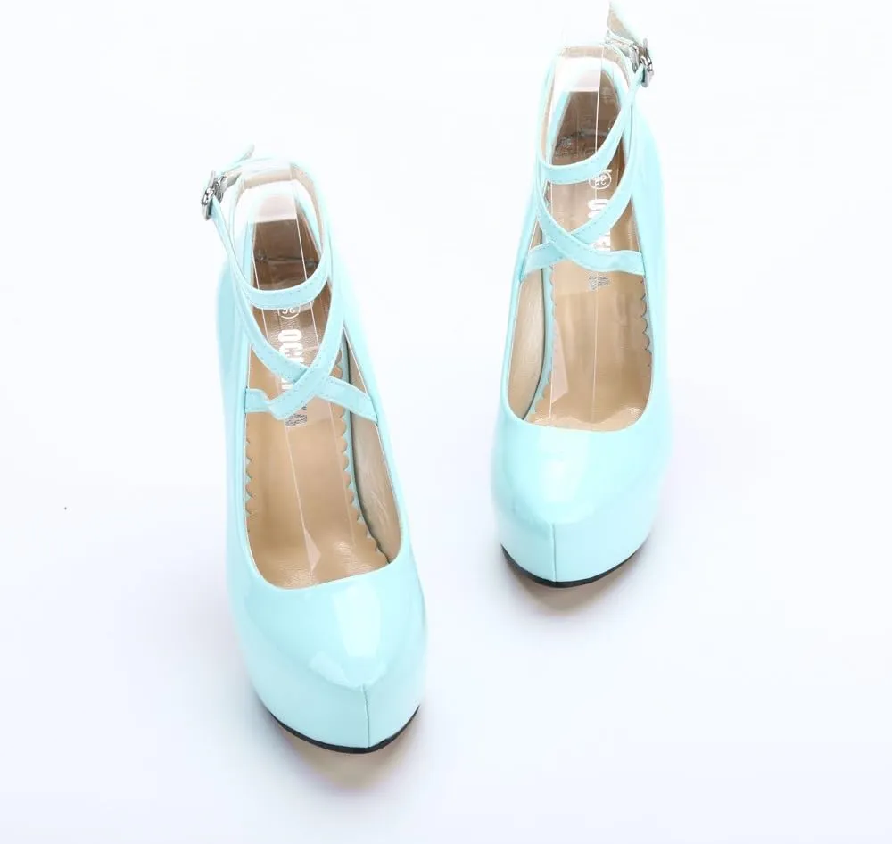 OCHENTA Women's Ankle Strap Platform Party Closed Toe Dress High Heels Pumps