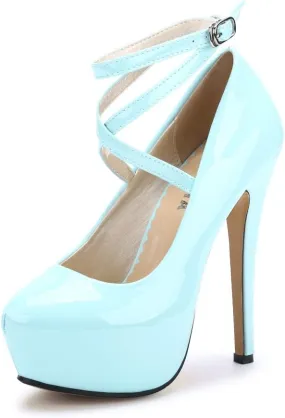 OCHENTA Women's Ankle Strap Platform Party Closed Toe Dress High Heels Pumps