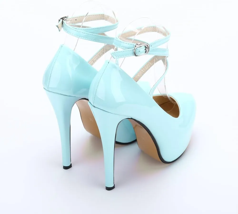 OCHENTA Women's Ankle Strap Platform Party Closed Toe Dress High Heels Pumps