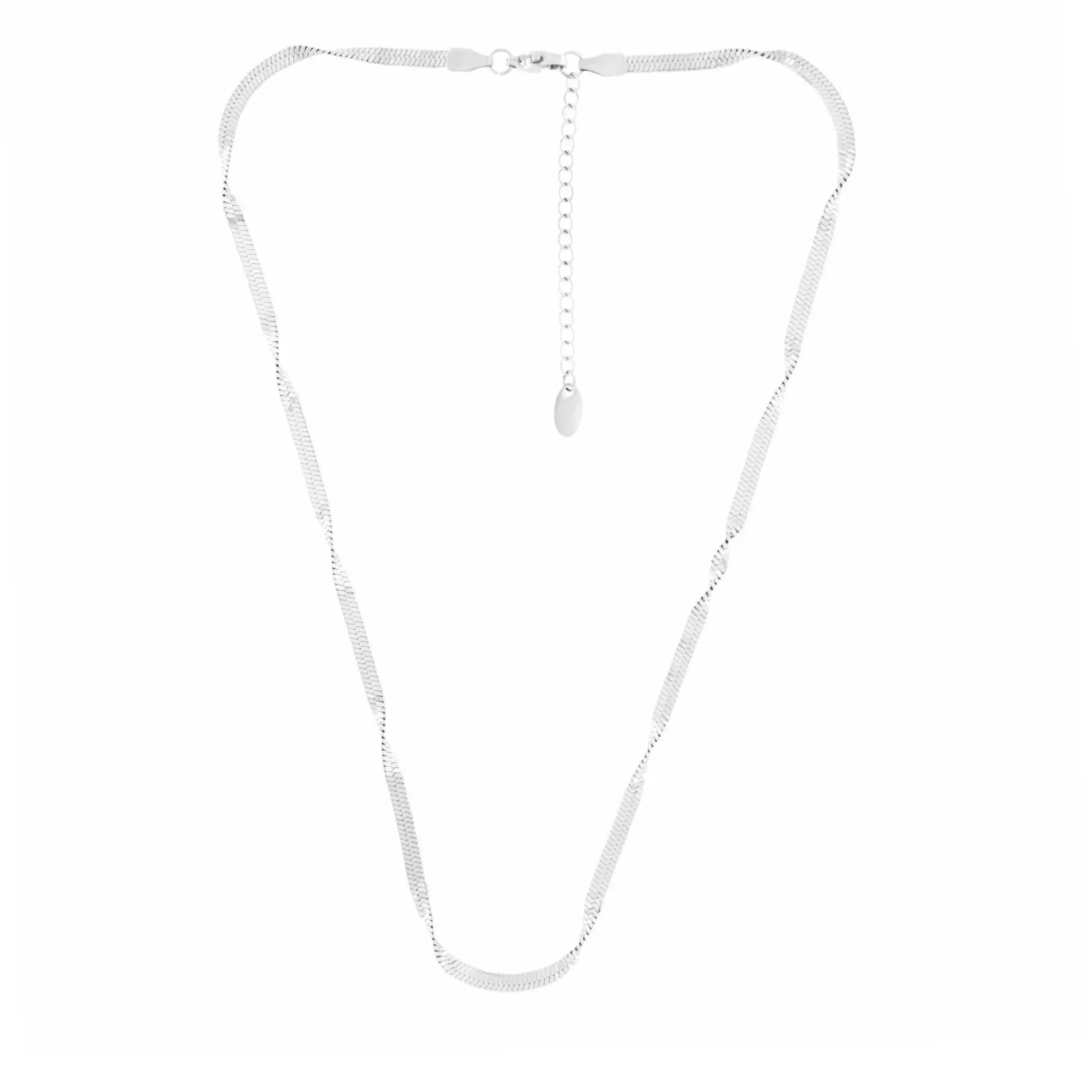 Passion Waterproof Twisted 2mm Herringbone Necklace Silver Plating