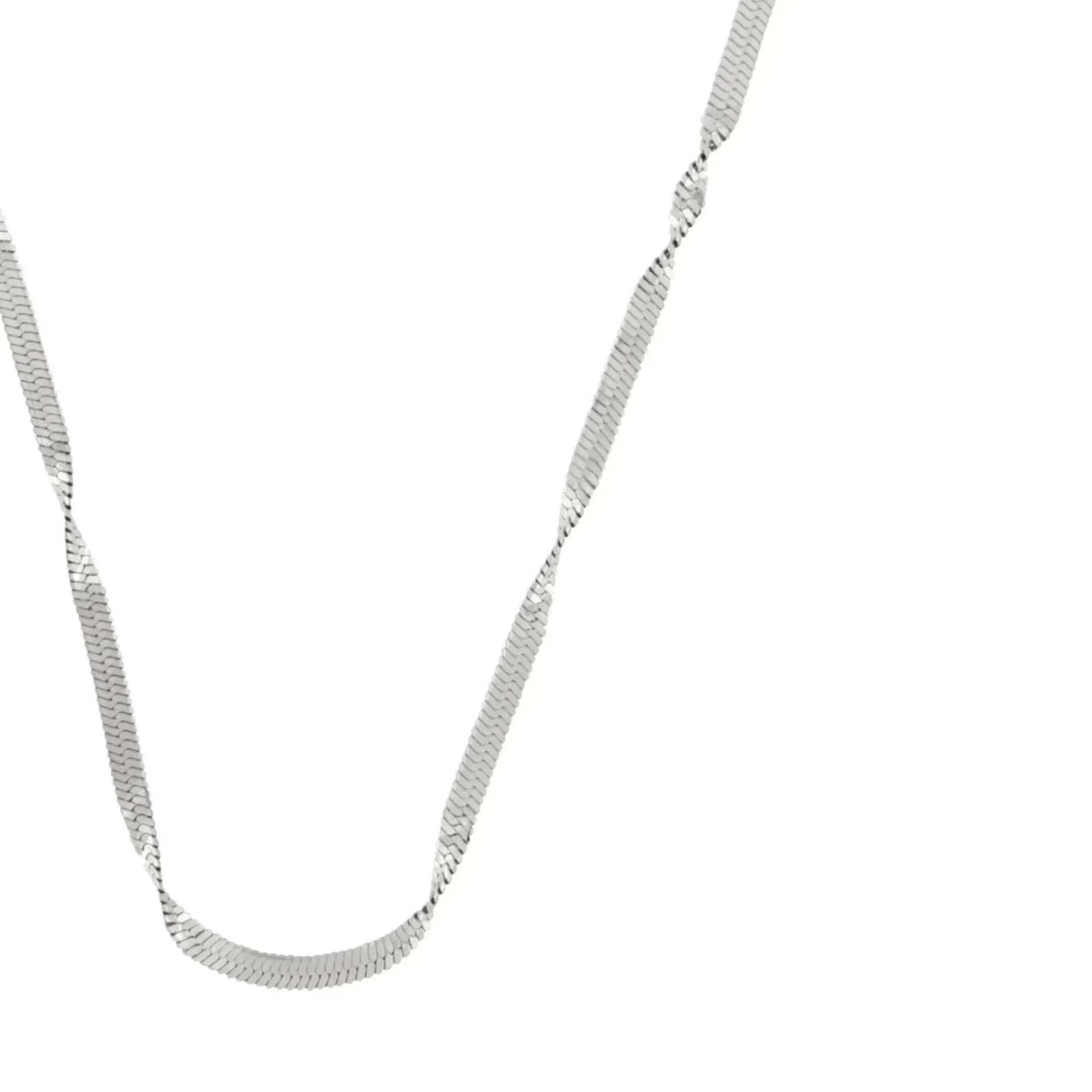 Passion Waterproof Twisted 2mm Herringbone Necklace Silver Plating