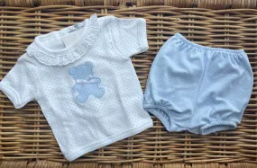 Popys Blue/White Teddy Jam Pants Set 00m