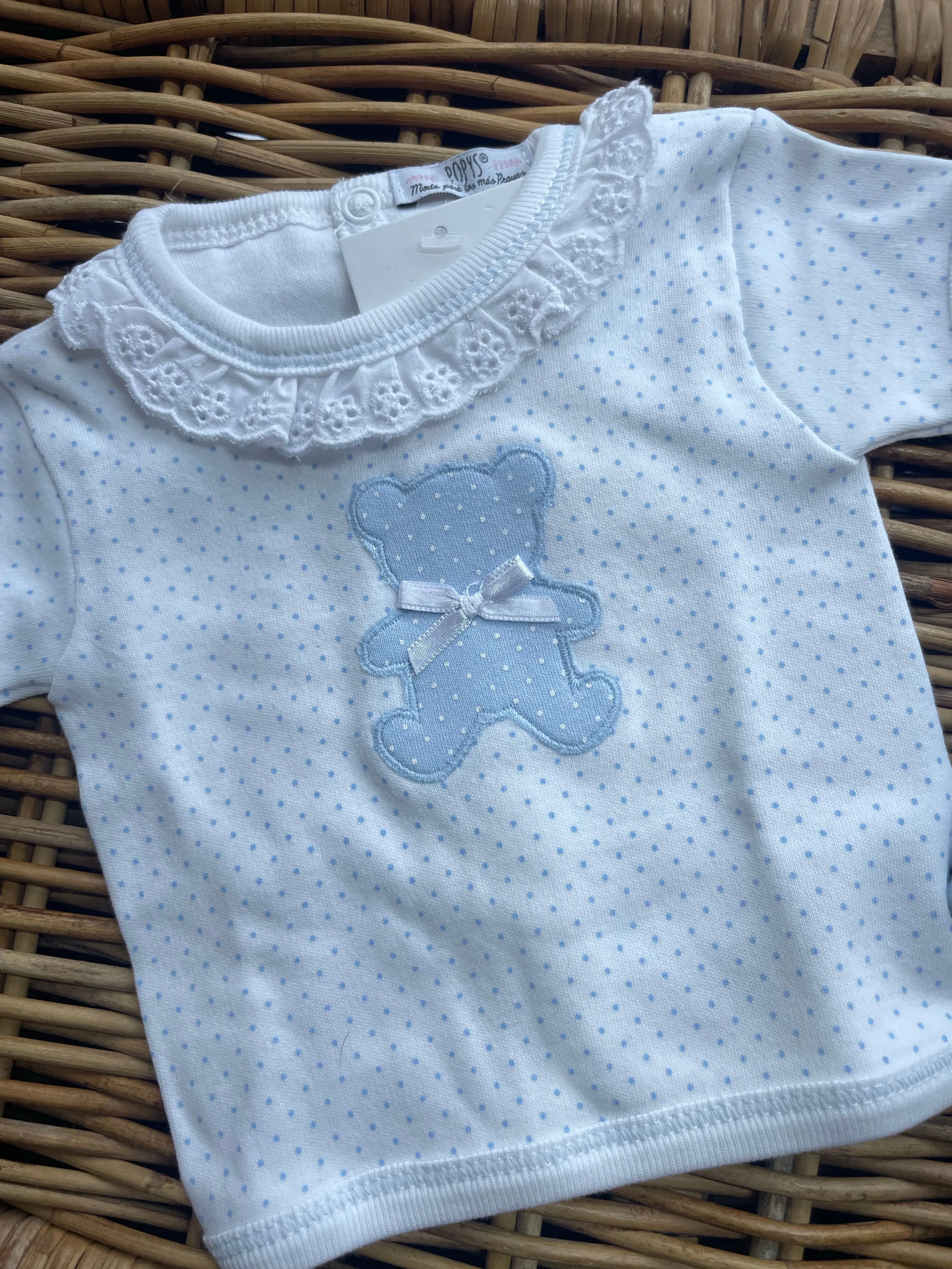 Popys Blue/White Teddy Jam Pants Set 00m